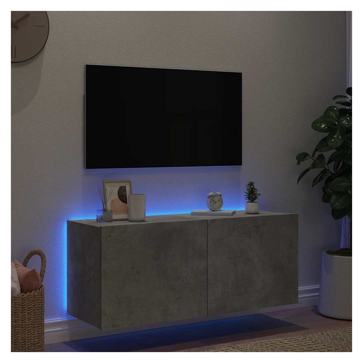 Stenska TV omarica z LED lučkami betonsko siva 100x35x41 cm - 4