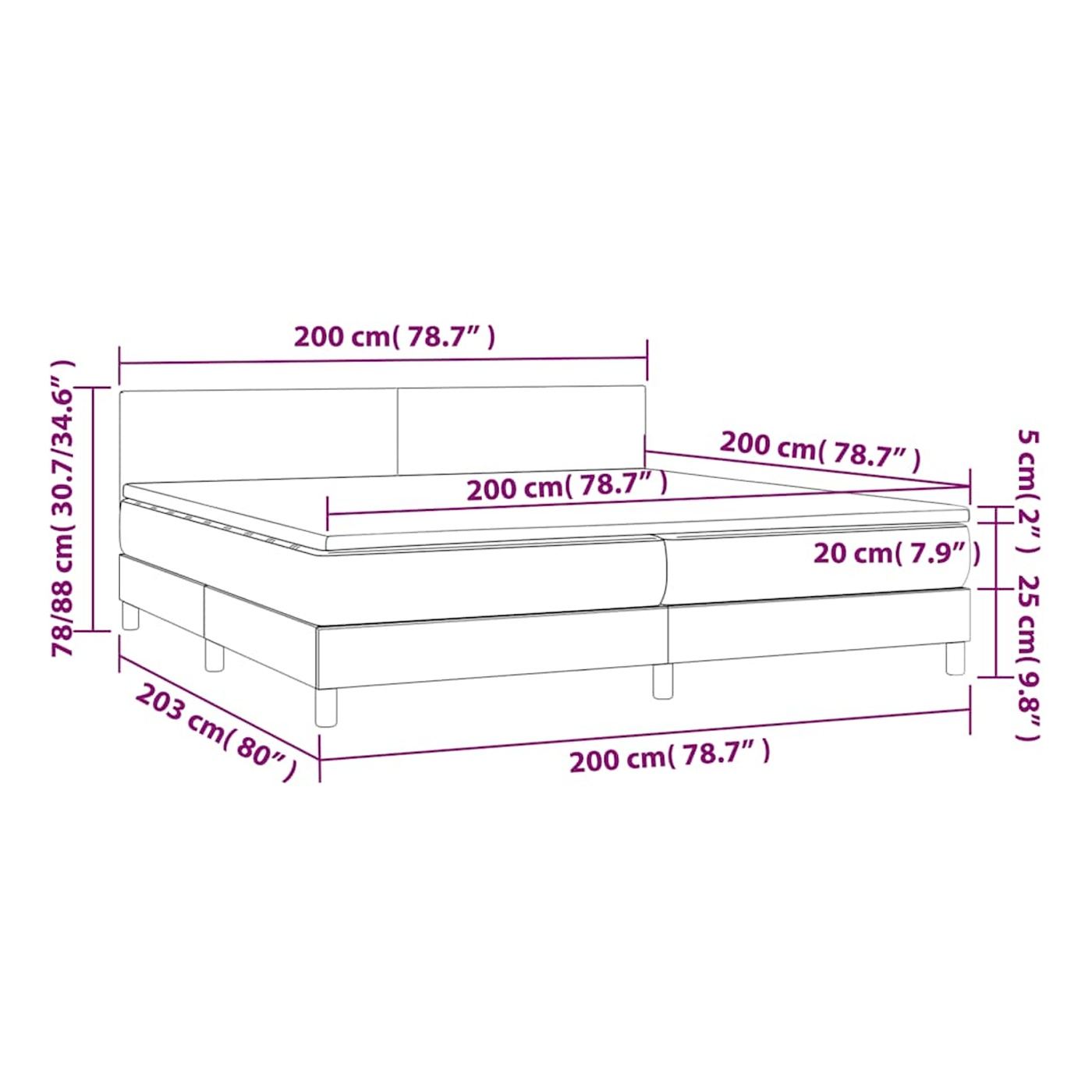 Okvir za krevet s madracem i LED rasvjetom, crni, 200x200 cm, baršunasti - 8