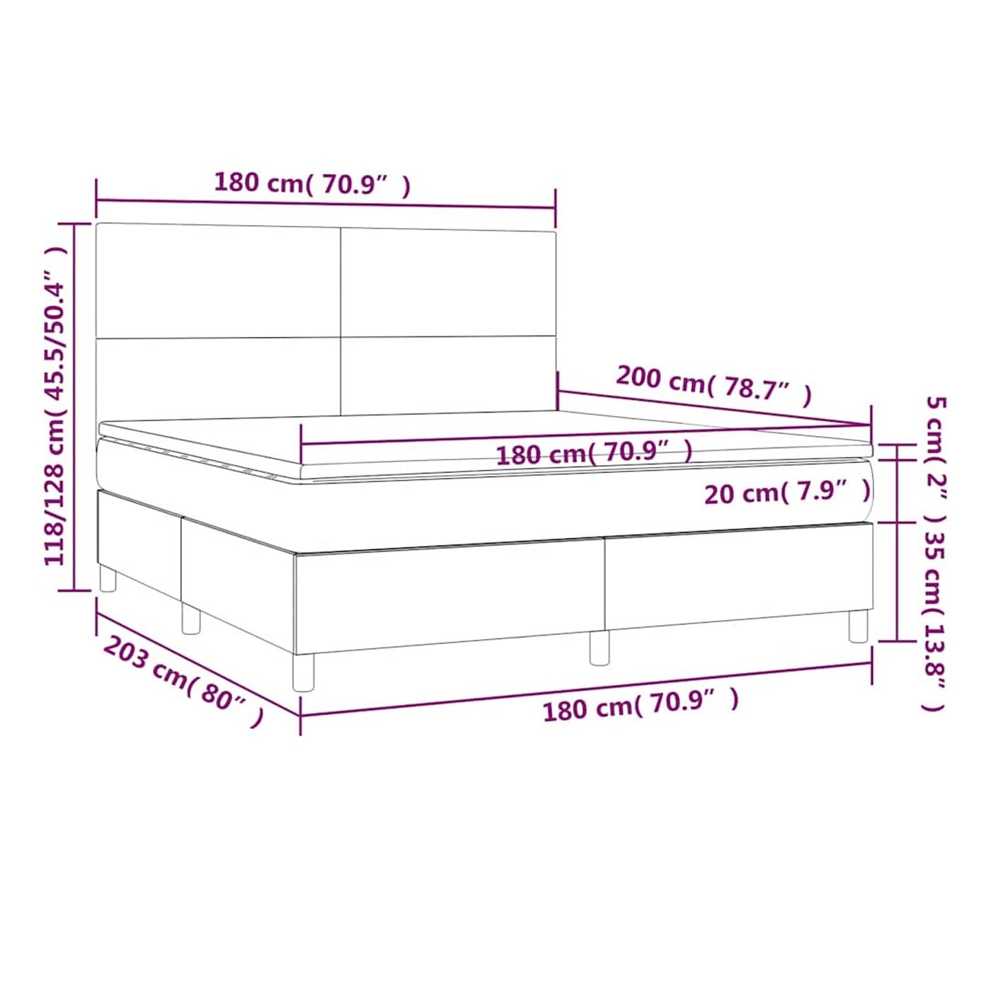 Okvir za krevet s madracem i LED rasvjetom, crni, 180x200 cm, tekstil - 8