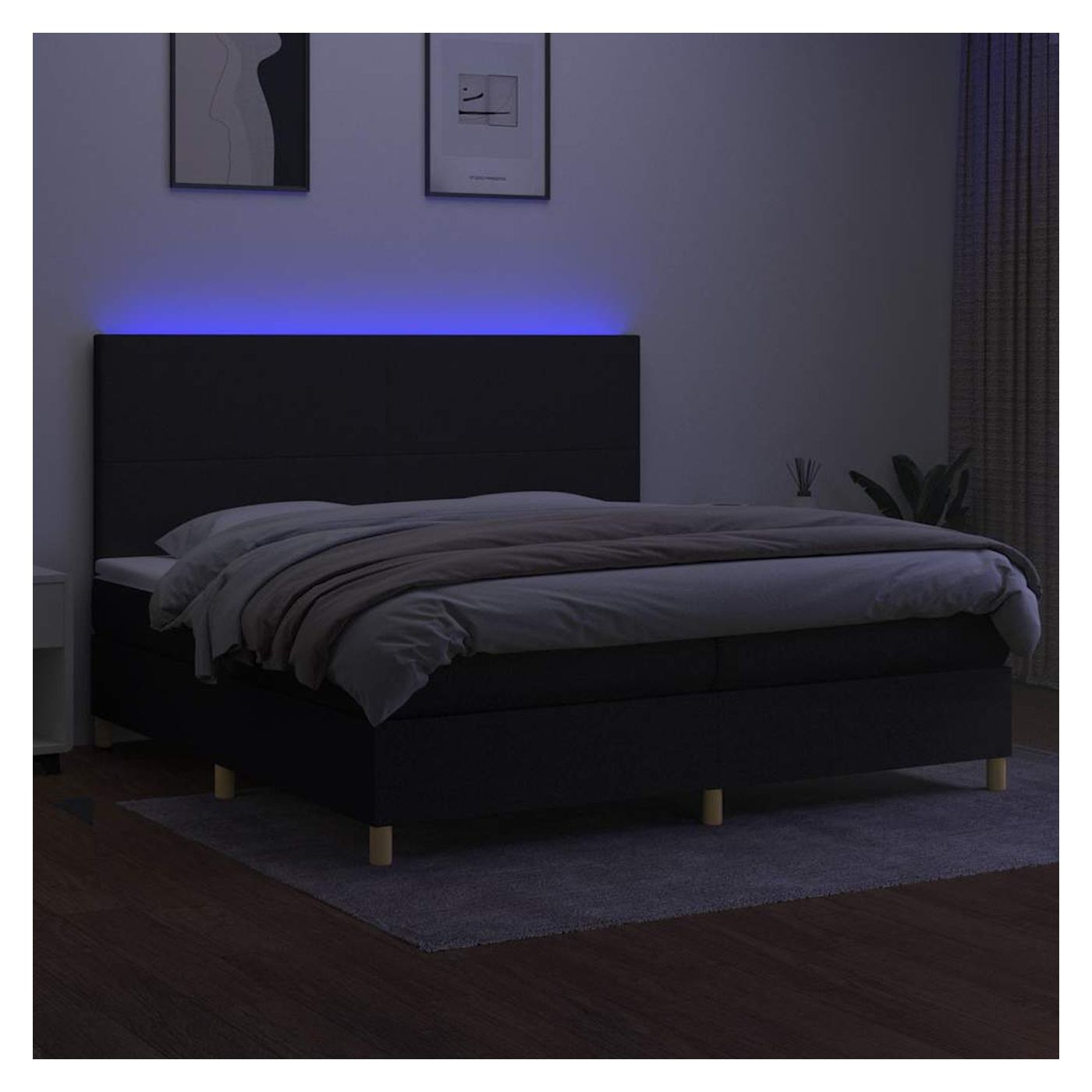 Okvir za krevet s madracem i LED rasvjetom, crni, 200x200 cm, tkanina - 4