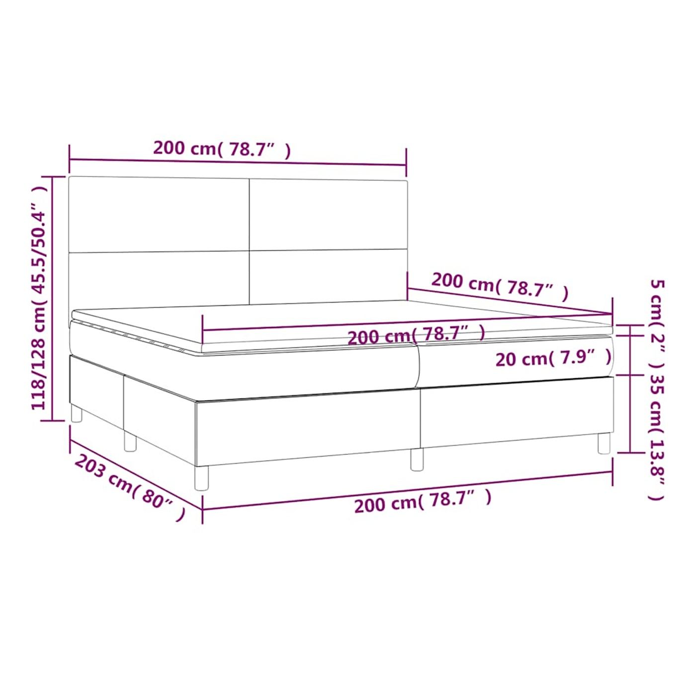 Okvir za krevet s madracem i LED rasvjetom, crni, 200x200 cm, tkanina - 8