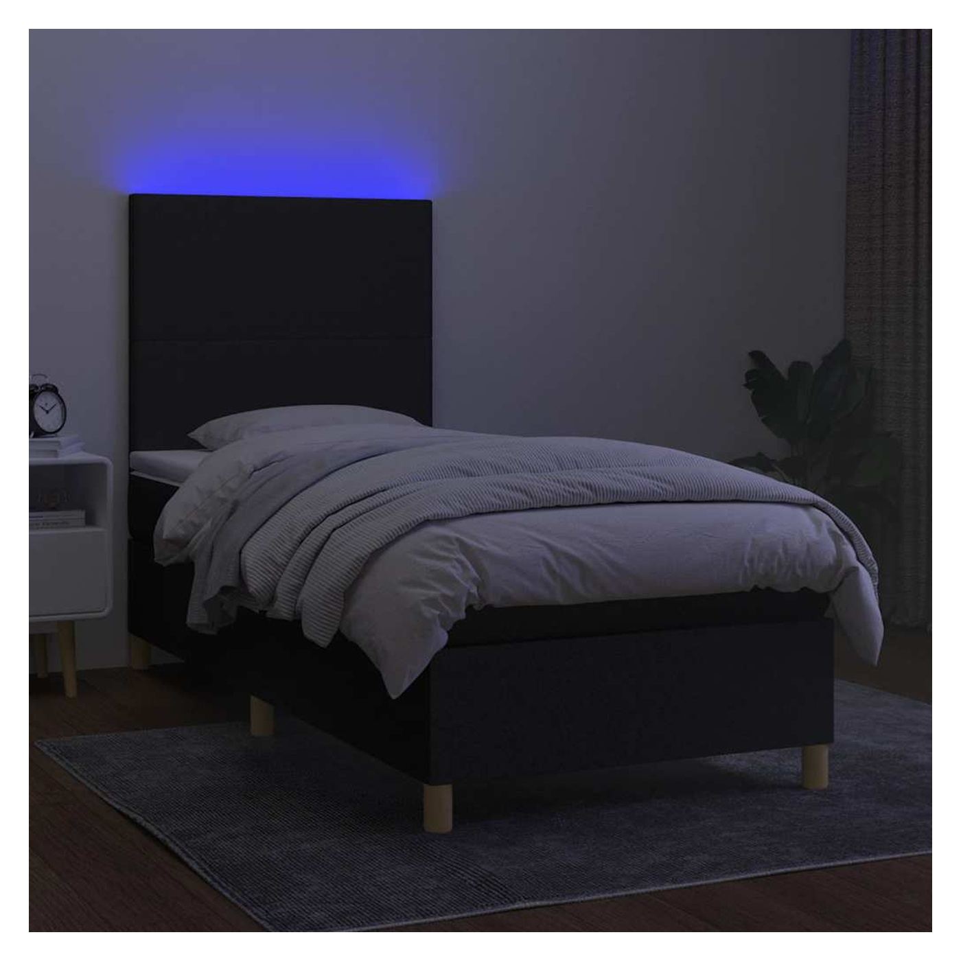 Легло с пружини, матрак и LED, черно, 90x190 см, текстил - 4