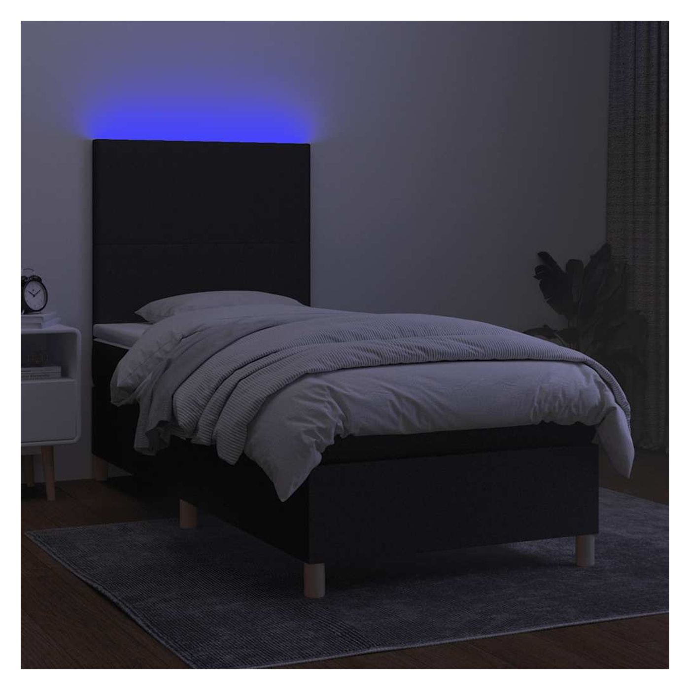 Легло с пружини, матрак и LED, черно, 90x200 см, текстил - 4