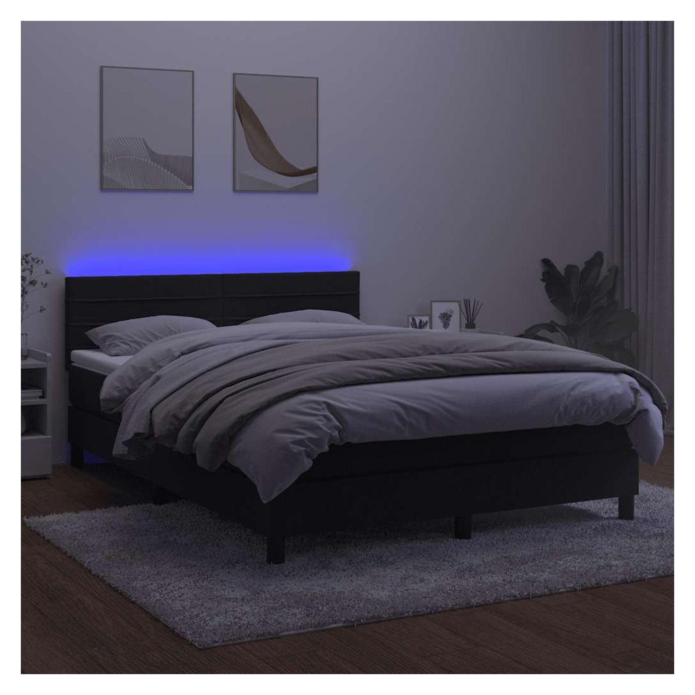 Легло с пружини, матрак и LED осветление, черно, 140x190 см, кадифе - 4