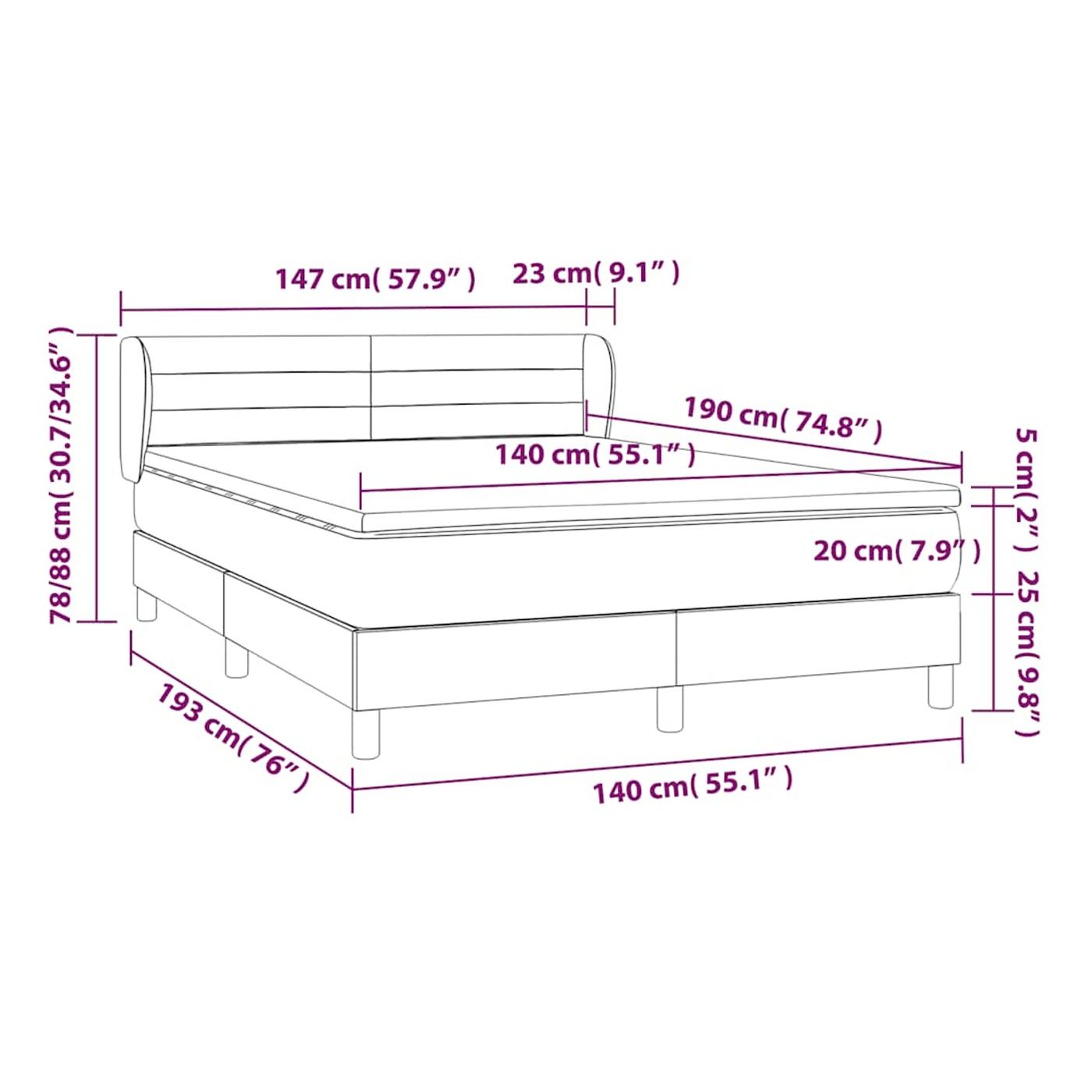 Boxspring krevet s madracem, crni, 140x190 cm, baršun - 7
