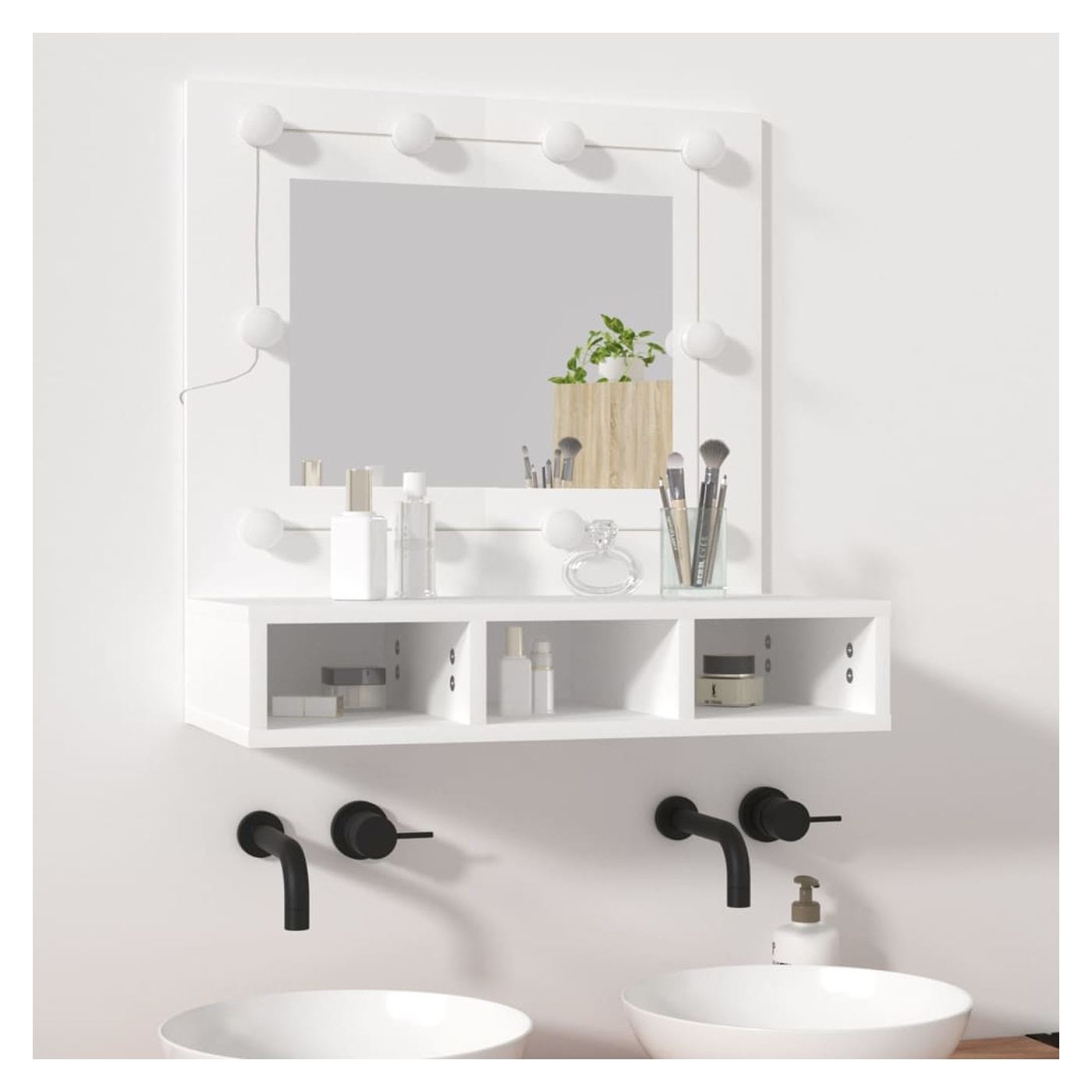 Dulap cu oglindă și LED, alb, 60x31,5x62 cm - 11