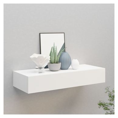Επιτοίχιο ράφι με συρτάρι, λευκό, 60x23,5x10 εκ., MDF