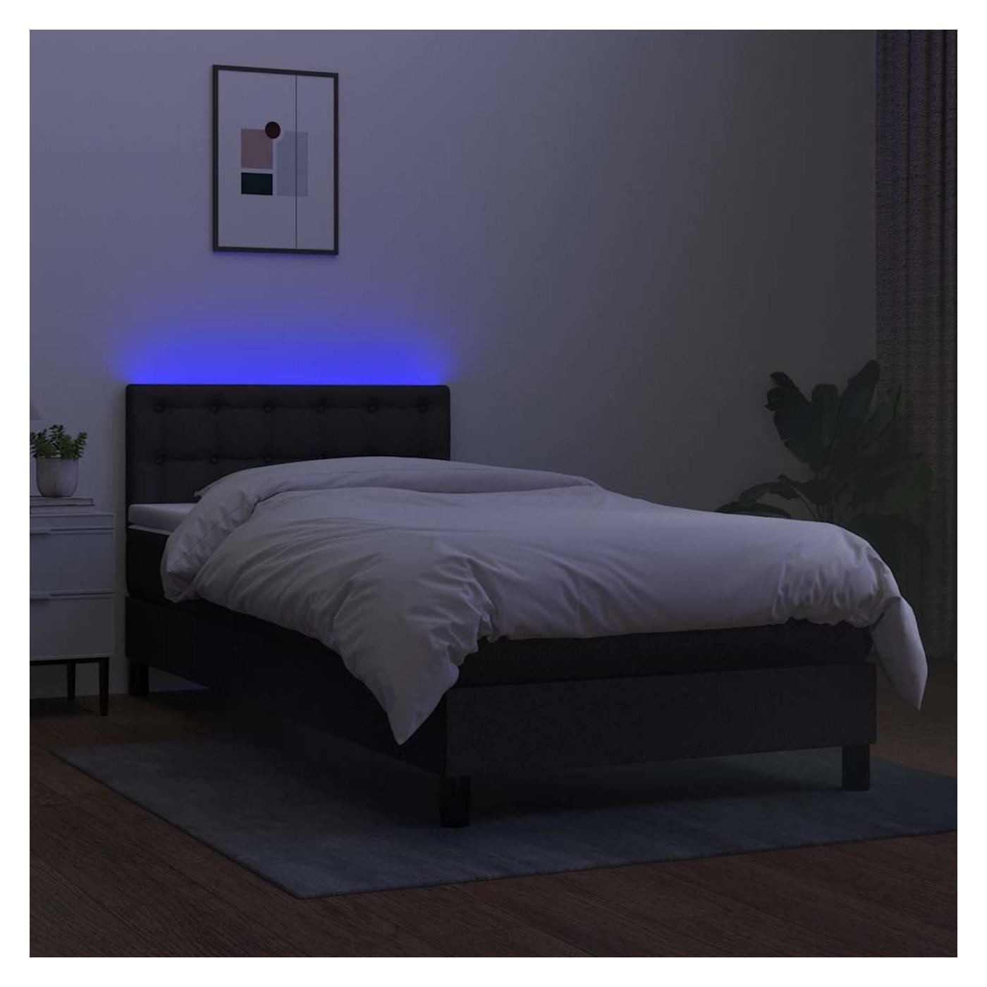 Легло с пружини, матрак и LED, черно, 90x200 см, текстил - 4