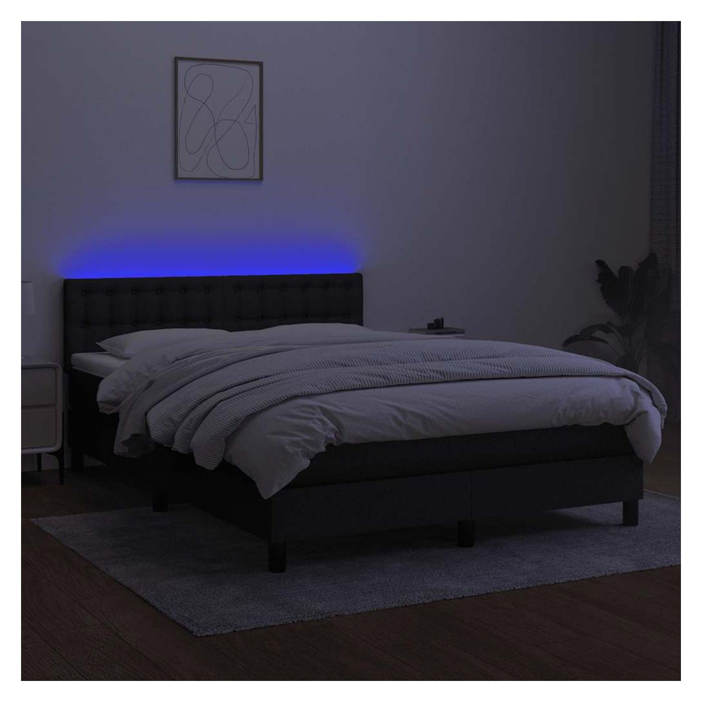 Okvir za krevet s madracem i LED rasvjetom, crni, 140x200 cm, tekstil - 4