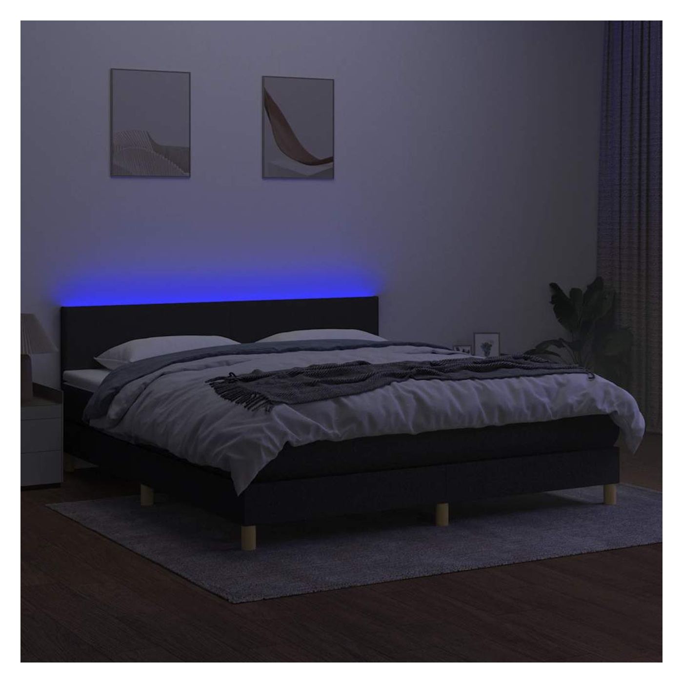Krevet s oprugama, madracem i LED rasvjetom, crni, 180x200 cm, tekstil - 4