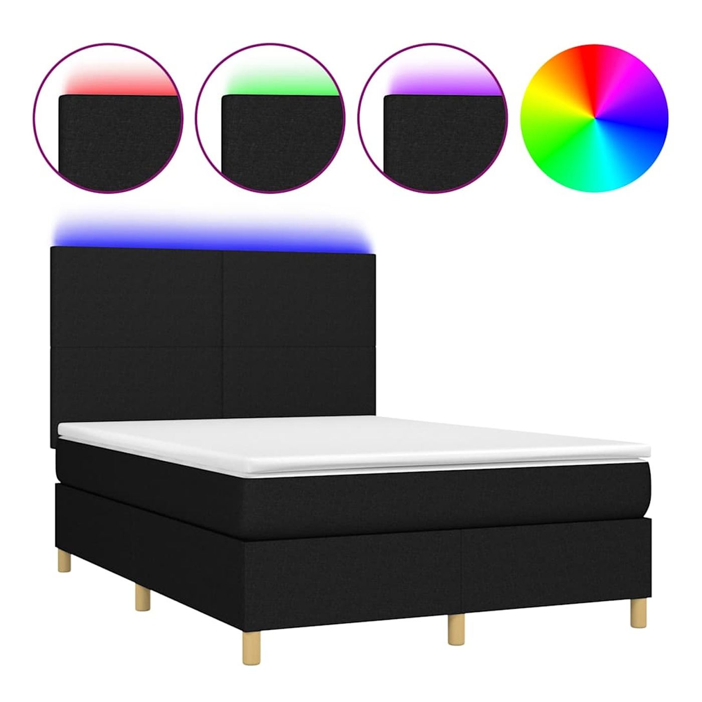 Okvir za krevet s madracem i LED rasvjetom, crni, 140x190 cm, tekstil - 2