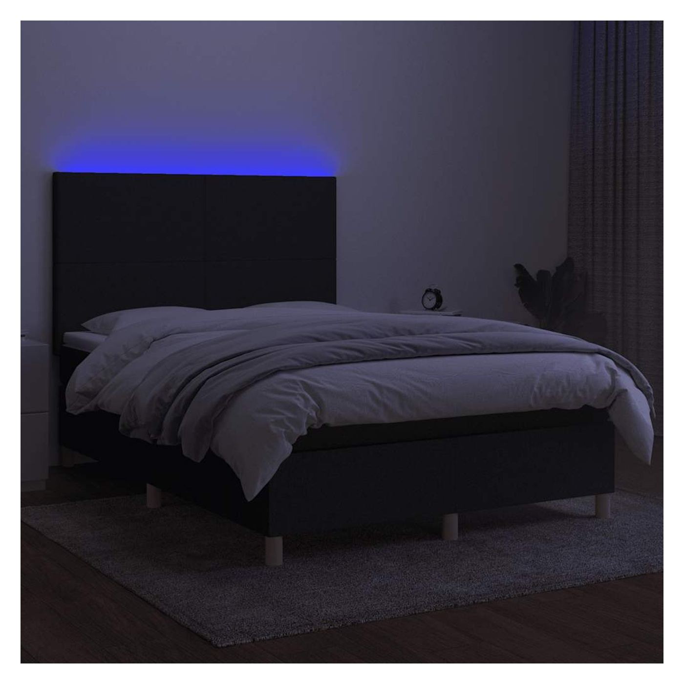 Okvir za krevet s madracem i LED rasvjetom, crni, 140x190 cm, tekstil - 4
