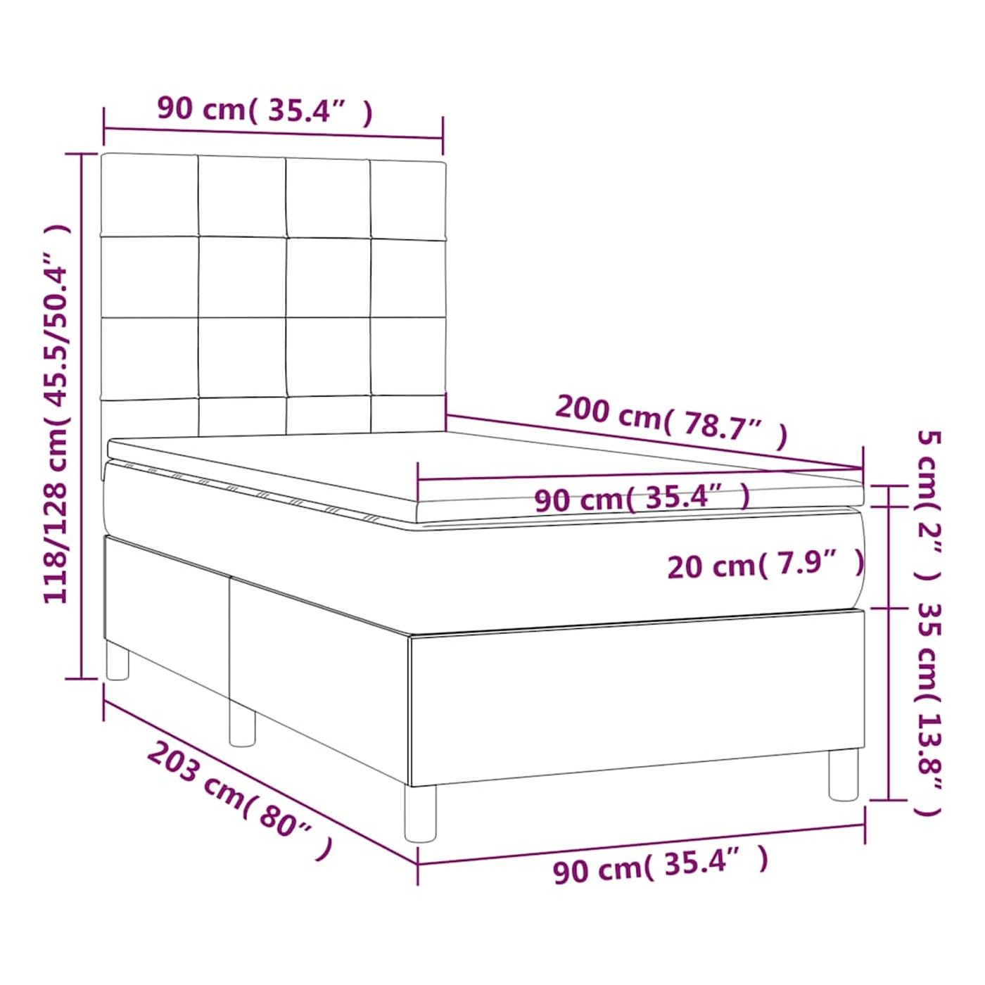 Okvir za krevet s madracem i LED rasvjetom, crni, 90x200 cm, tekstil - 8