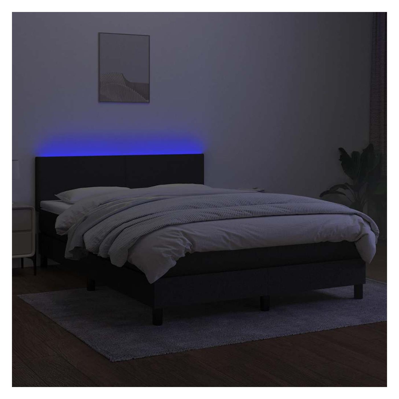 Okvir za krevet s madracem i LED rasvjetom, crni, 140x200 cm, tekstil - 4