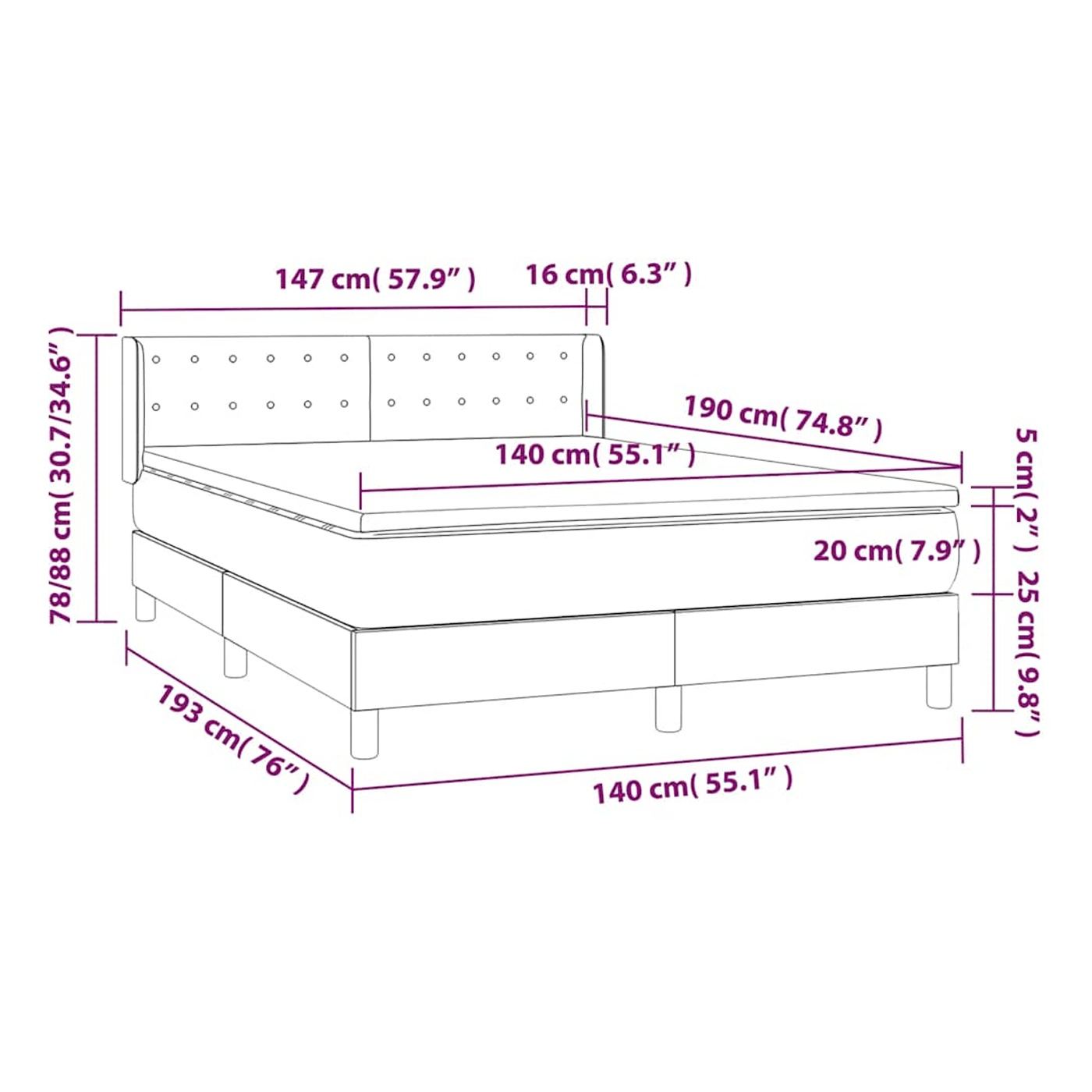 Boxspring krevet s madracem, crni, 140x190 cm, baršun - 7