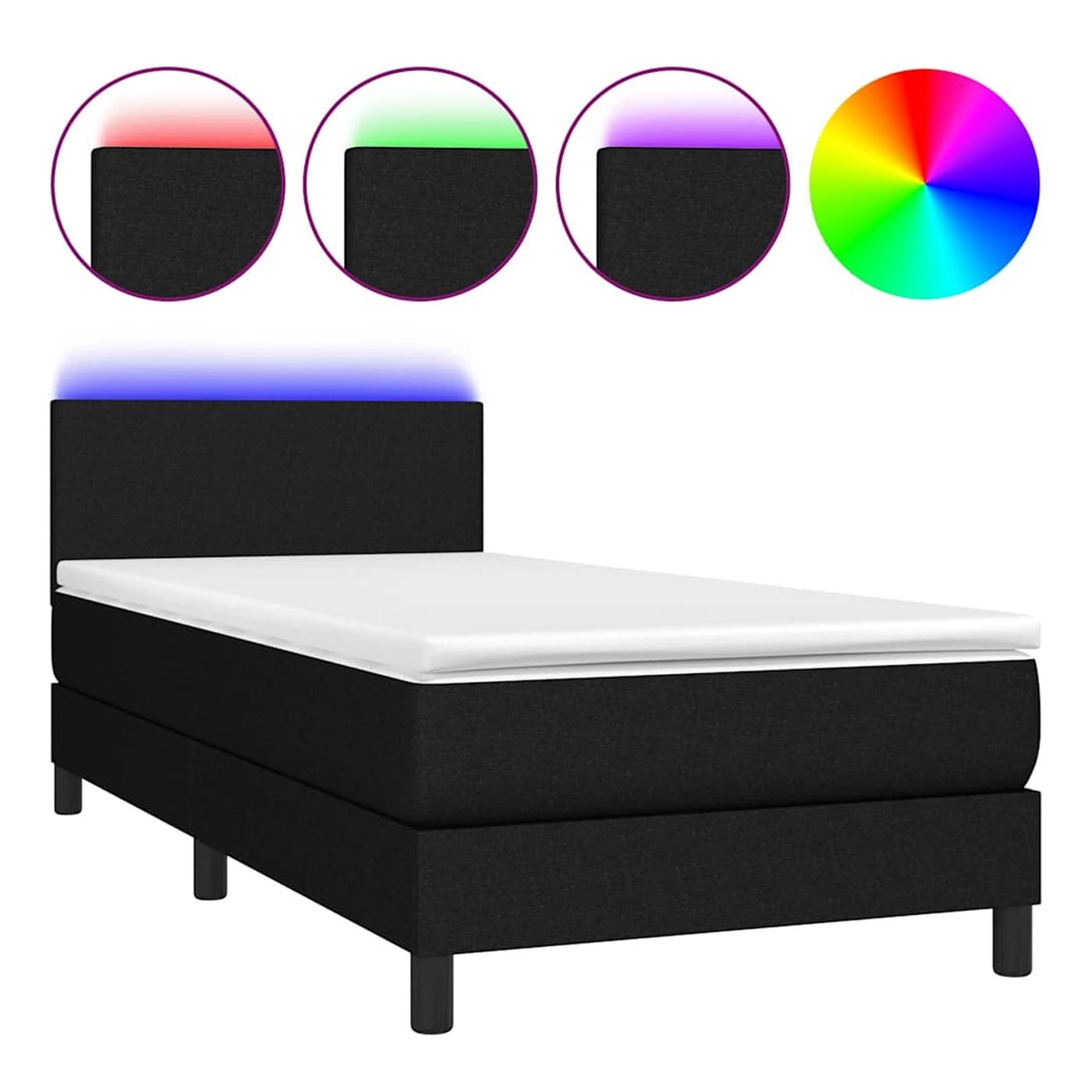 Okvir za krevet, madrac i LED, crni, 100x200 cm, tekstil - 2