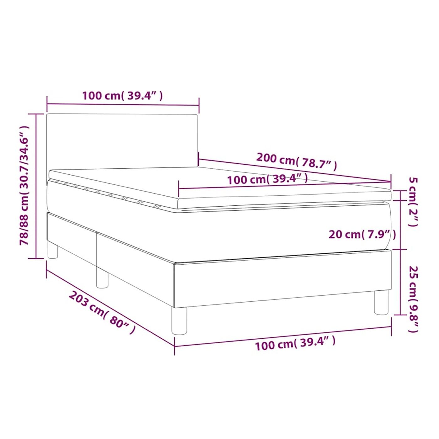 Okvir za krevet, madrac i LED, crni, 100x200 cm, tekstil - 8