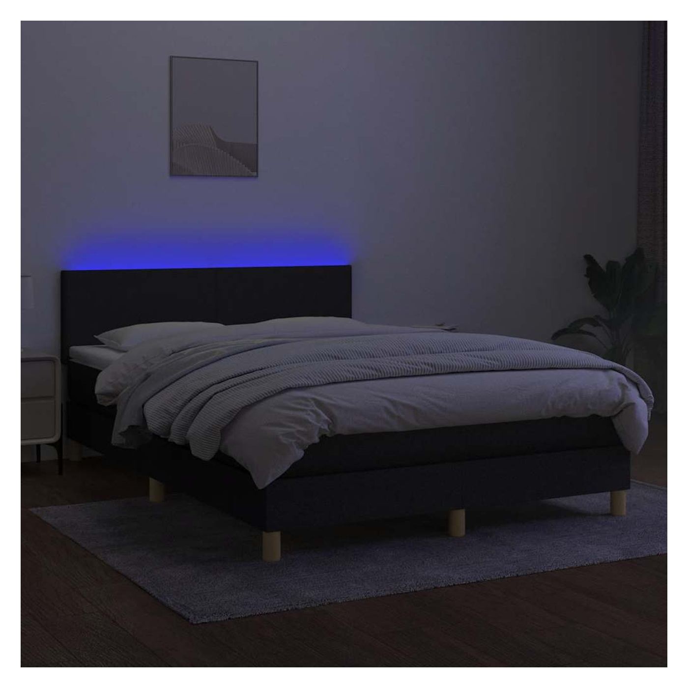 Okvir za krevet s madracem i LED rasvjetom, crni, 140x200 cm, tekstil - 4
