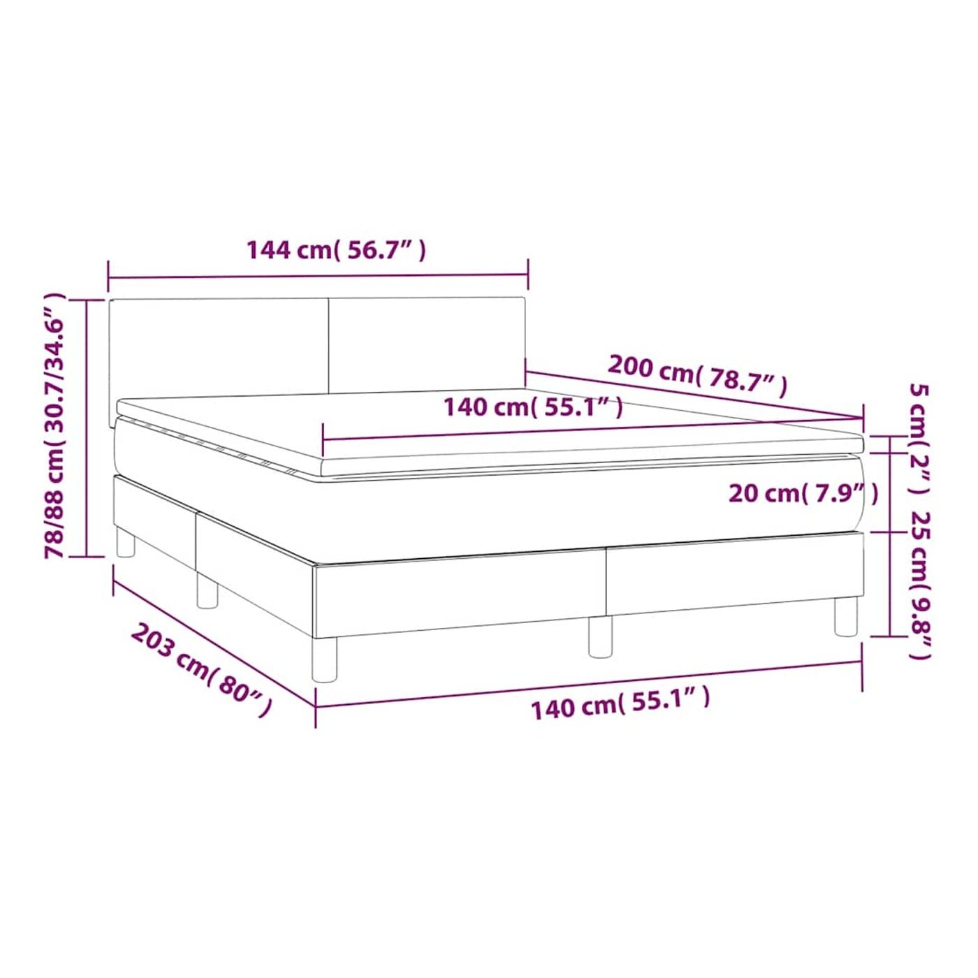 Okvir za krevet s madracem i LED rasvjetom, crni, 140x200 cm, tekstil - 8