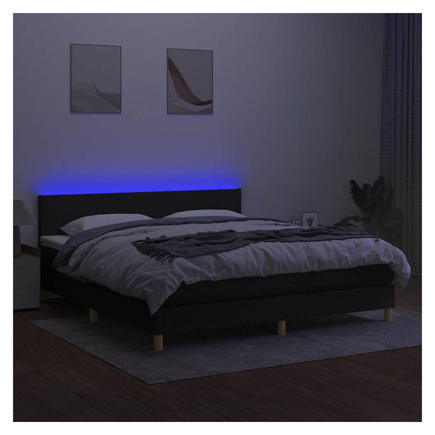 Krevet s oprugama, madracem i LED rasvjetom, crni, 160x200 cm, tekstil - 4