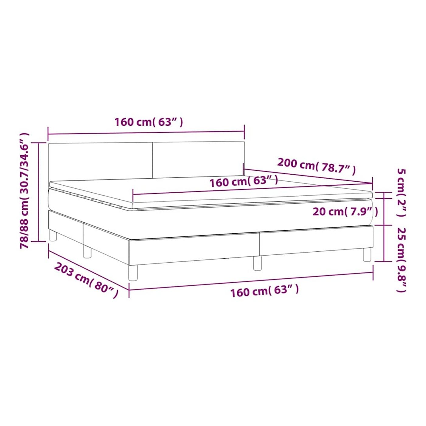 Krevet s oprugama, madracem i LED rasvjetom, crni, 160x200 cm, tekstil - 8