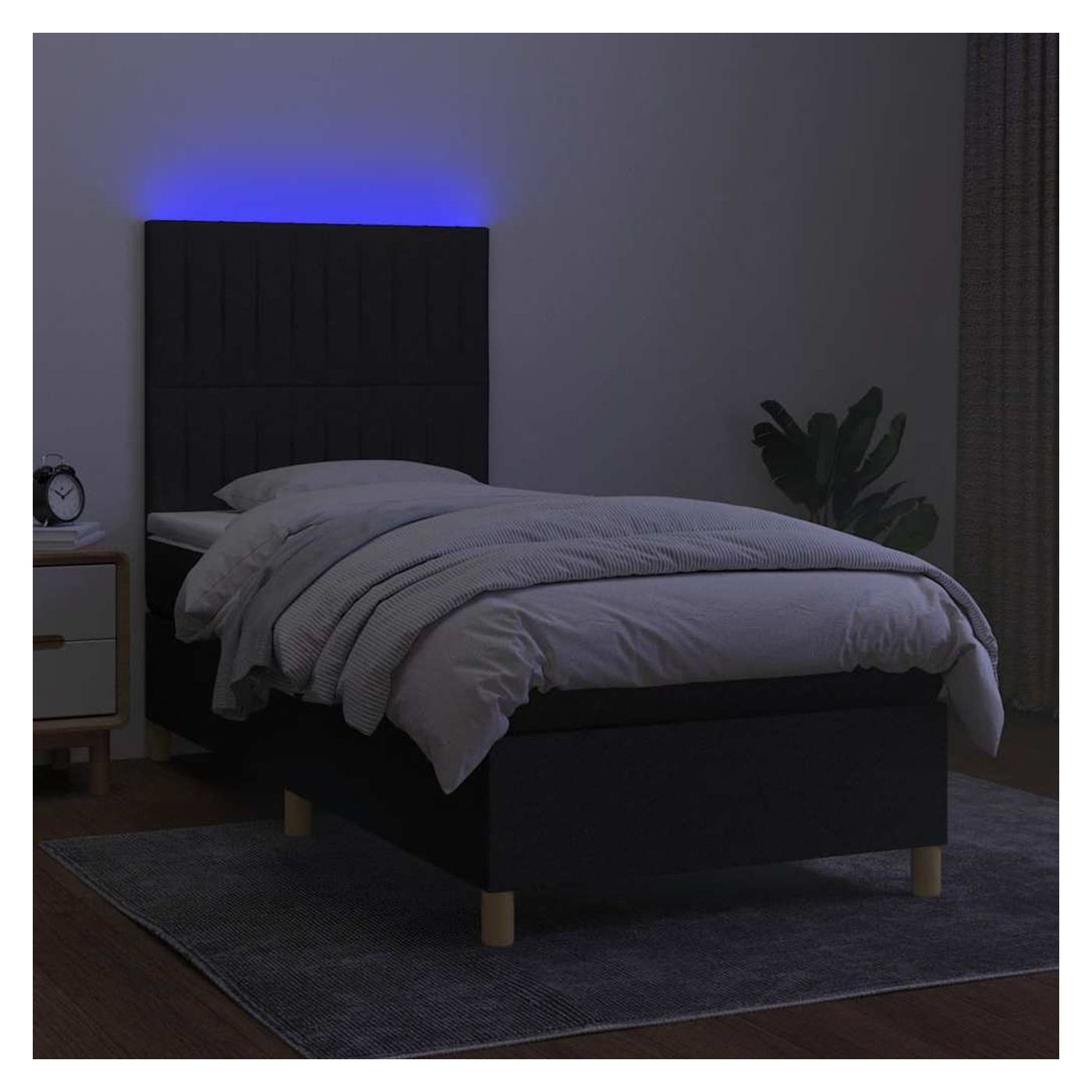 Okvir za krevet s madracem i LED rasvjetom, crni, 90x190 cm, tekstil - 4