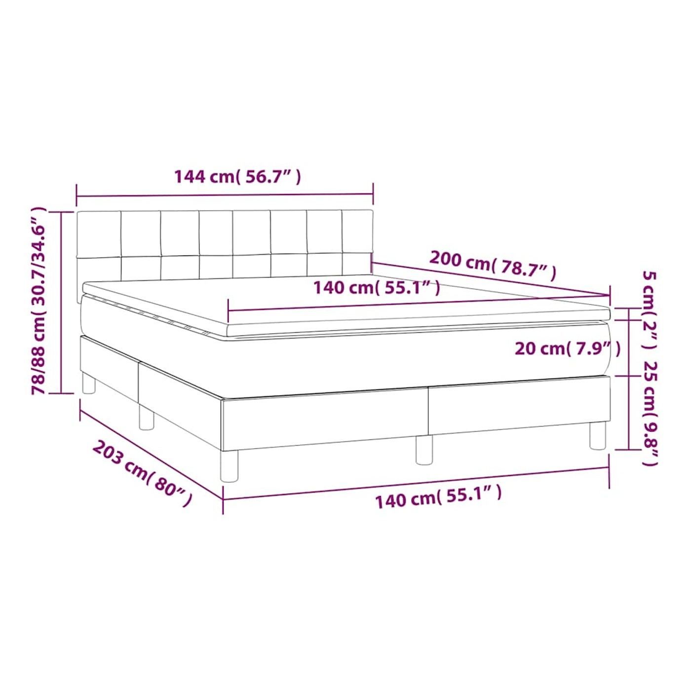 Okvir za krevet s madracem i LED rasvjetom, crni, 140x200 cm, tekstil - 8