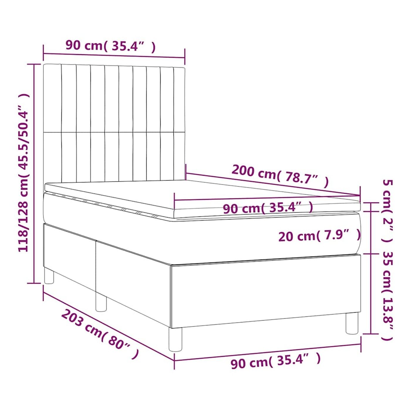 Okvir za krevet s madracem i LED rasvjetom, crni, 90x200 cm, tekstil - 8