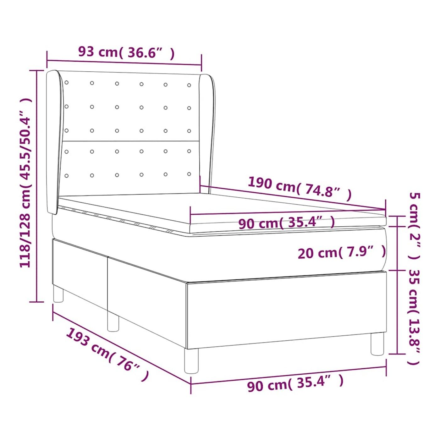 Box krevet s madracem, crni, 90x190 cm, tekstil - 7