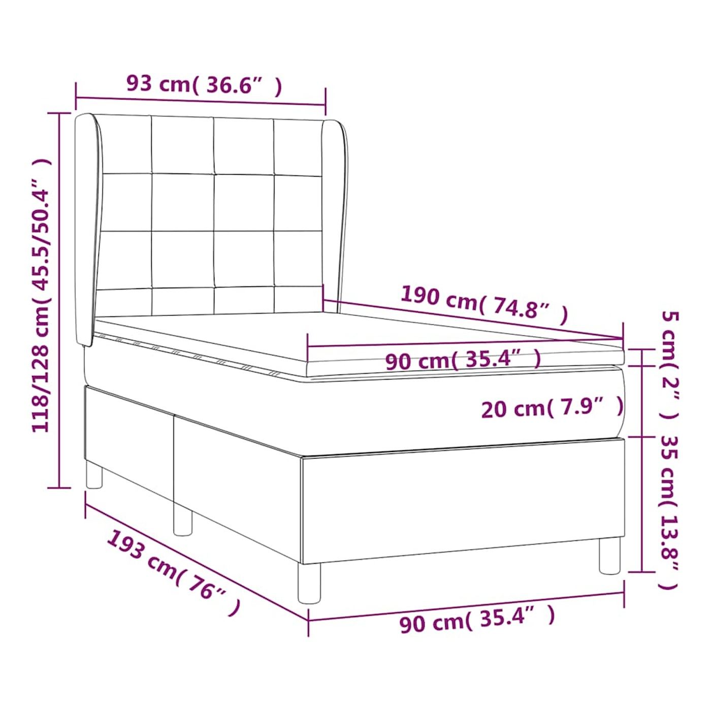 Boxspring krevet s madracem, crni, 90x190 cm, tekstil - 7