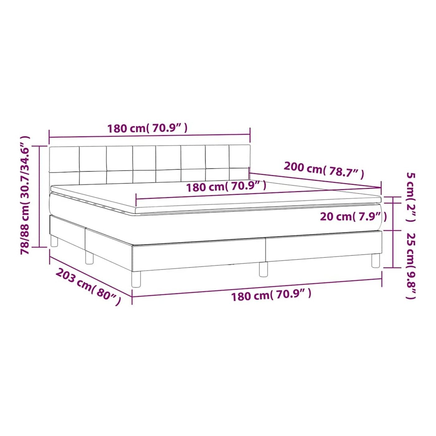 Okvir za krevet s madracem i LED rasvjetom, crni, 180x200 cm, tekstil - 8