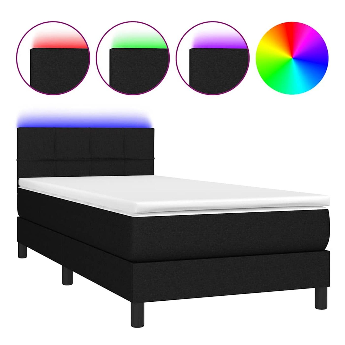 Okvir za krevet s madracem i LED rasvjetom, crni, 100x200 cm, tekstil - 2
