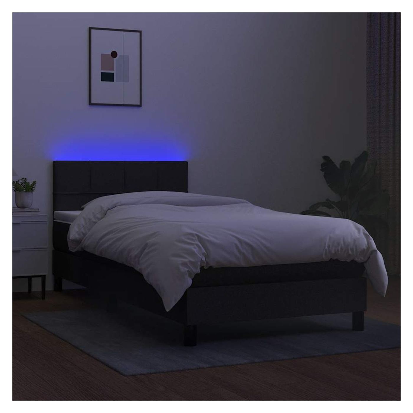 Okvir za krevet s madracem i LED rasvjetom, crni, 100x200 cm, tekstil - 4