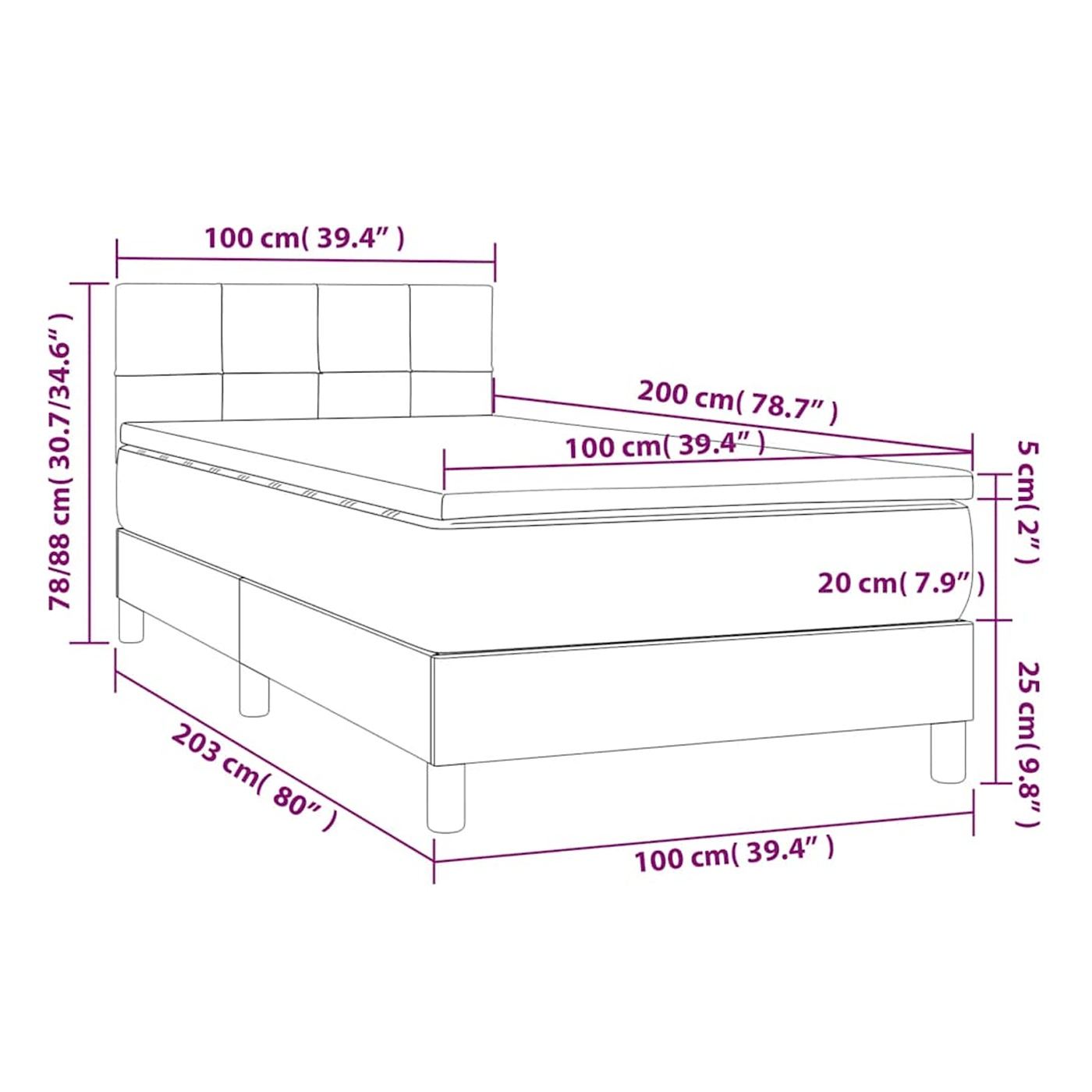 Okvir za krevet s madracem i LED rasvjetom, crni, 100x200 cm, tekstil - 8