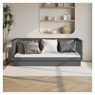 Легло, сиво, 100x200 см, масивна борова дървесина