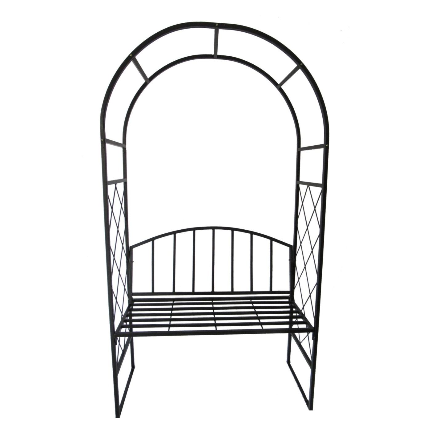 Градинска пергола с пейка, стоманена конструкция, арков дизайн, 115x45x208 см, черна - 3