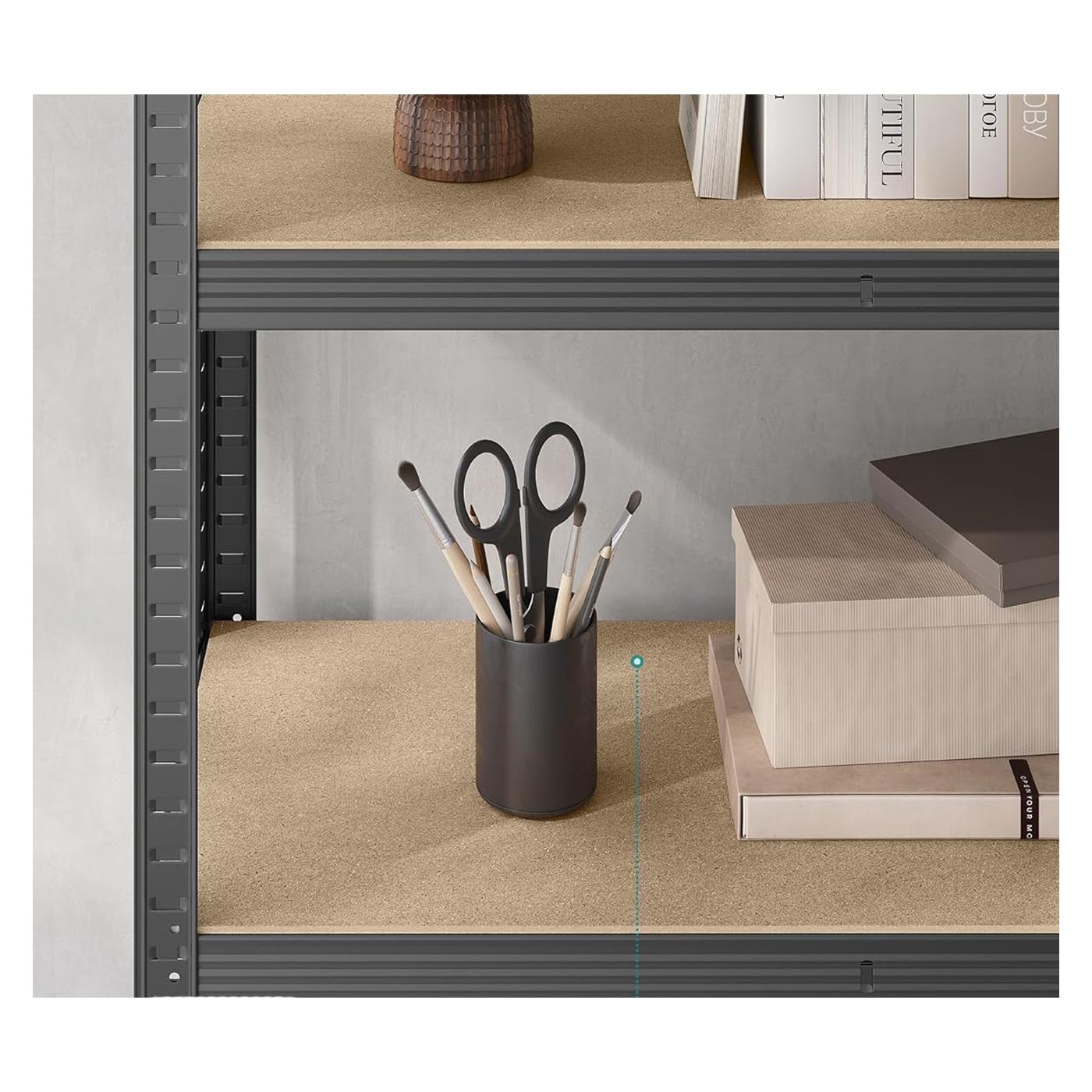 Метална стелажна система, с MDF рафтове, 5 рафта, макс. 600 кг, 200x100x50см, сива - 7
