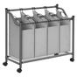 Кош за пране с 4 подвижни торби, метална рамка на колелца, 4x35L, 87x38x81см, сив thumbnail 1