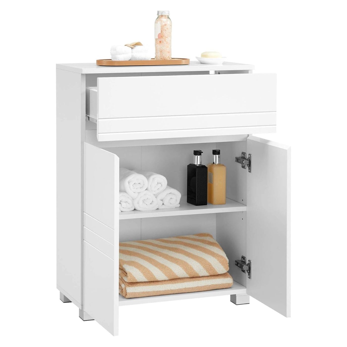 Шкаф за баня, с чекмедже и двойна врата, регулируем рафт, 60x30x80см, бял - 8