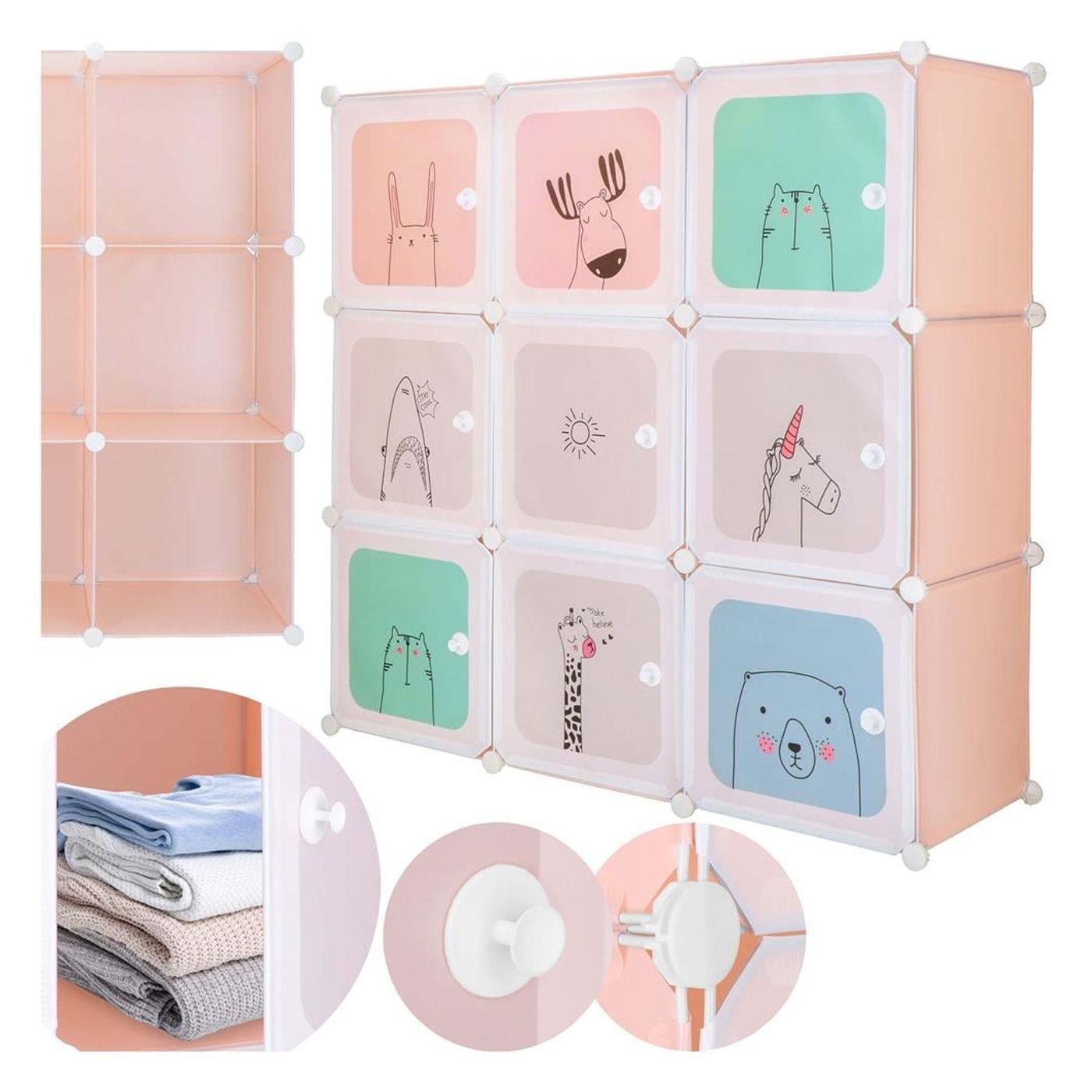 Детски модулен гардероб с 9 отделения, PVC, 110x110x37 см, многоцветен - 3