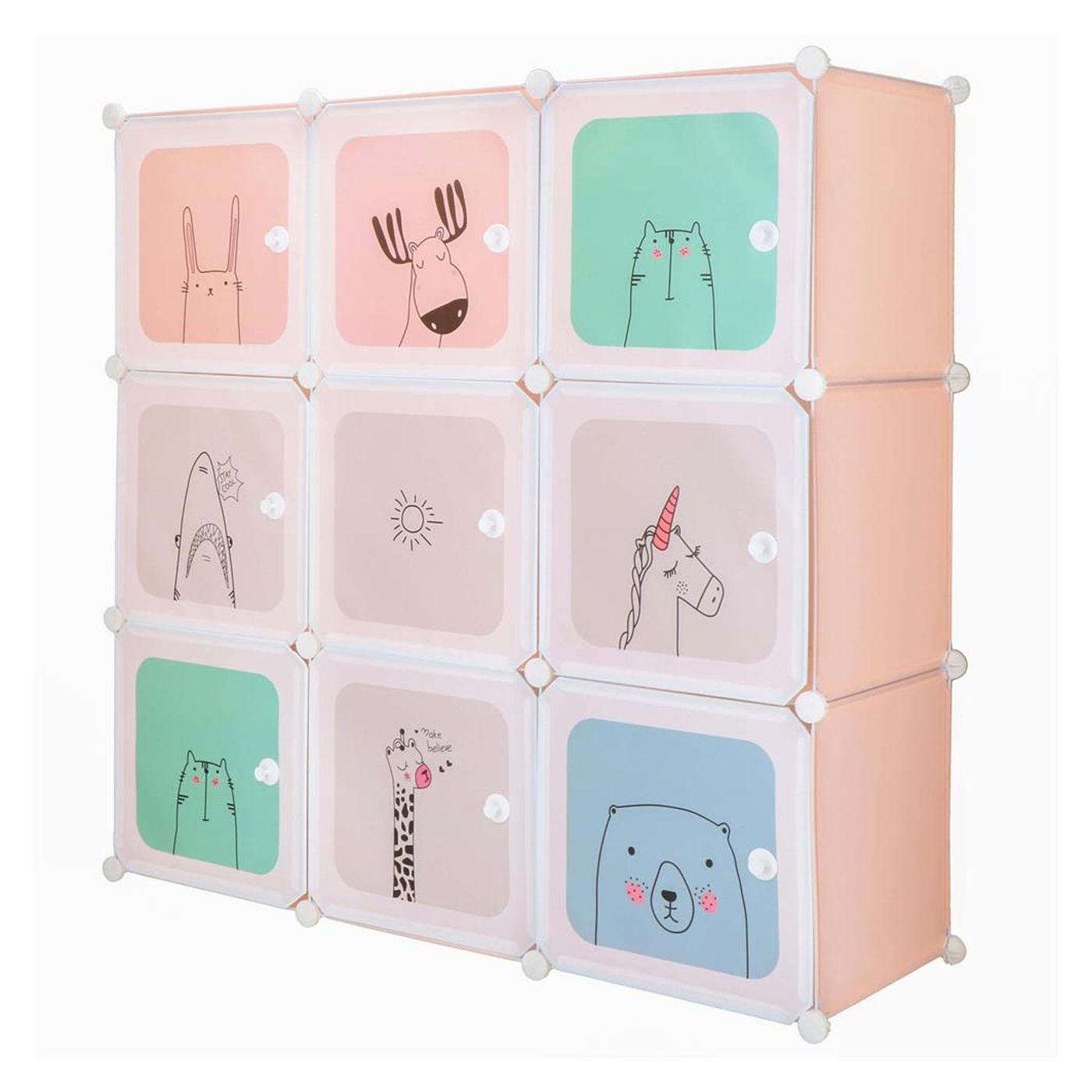 Детски модулен гардероб с 9 отделения, PVC, 110x110x37 см, многоцветен - 8