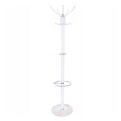 Cuier tip pom din metal cu baza de marmură, 14 agățătoare, 176cm, alb