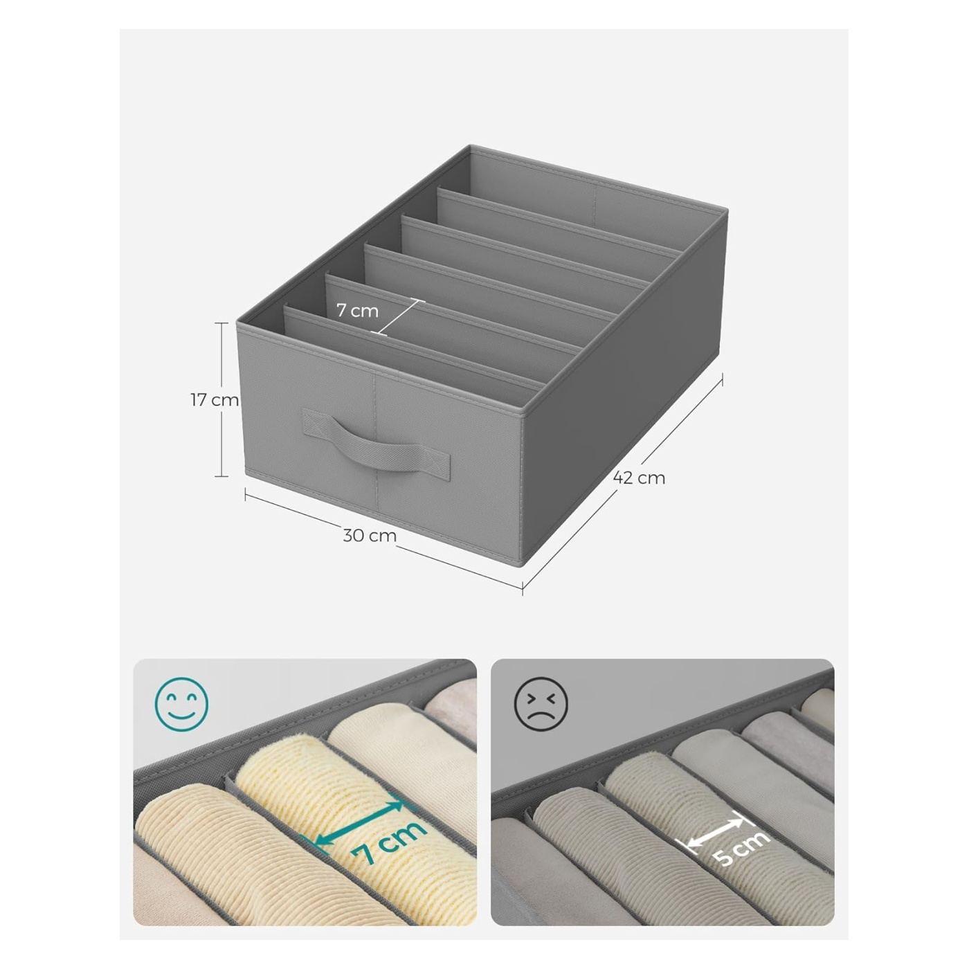 Organizatoare dulap set 4 bucati, 6 compartimente, pliabile, 42x30x17 cm, gri - 2