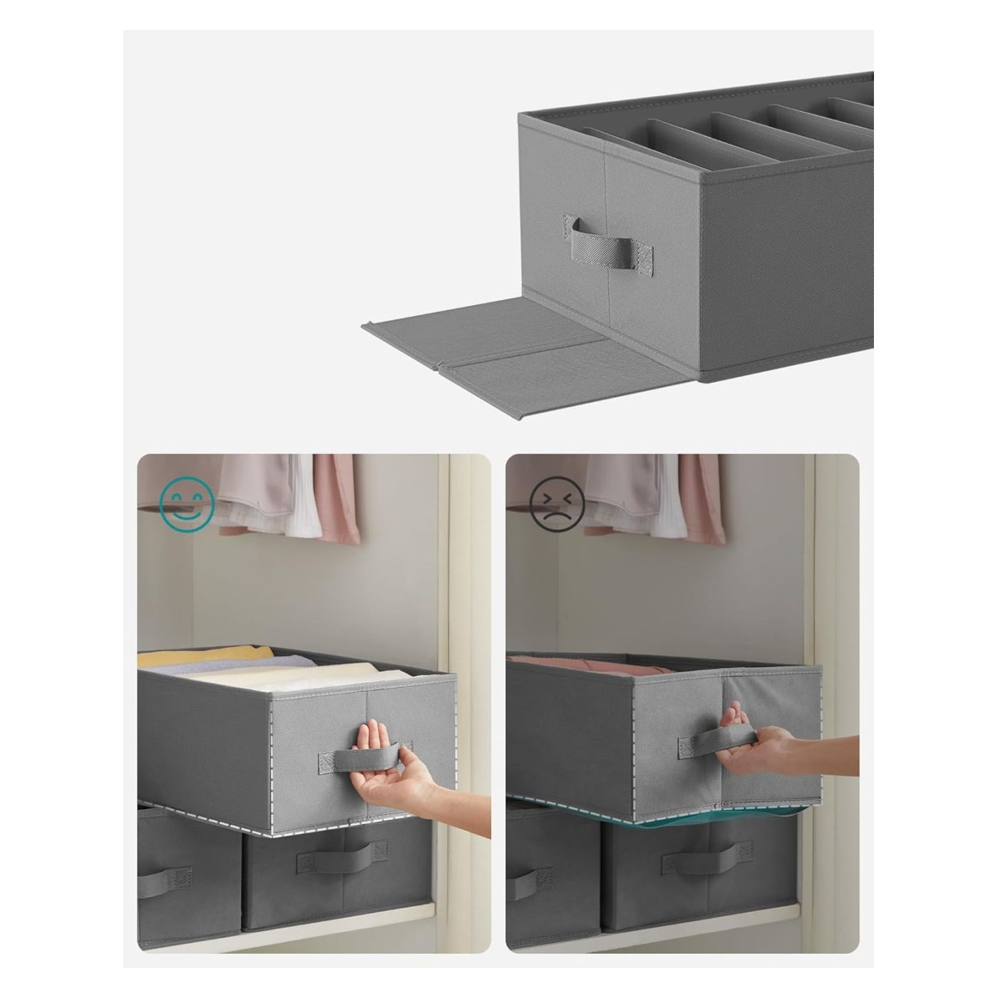 Organizatoare dulap set 4 bucati, 6 compartimente, pliabile, 42x30x17 cm, gri - 3