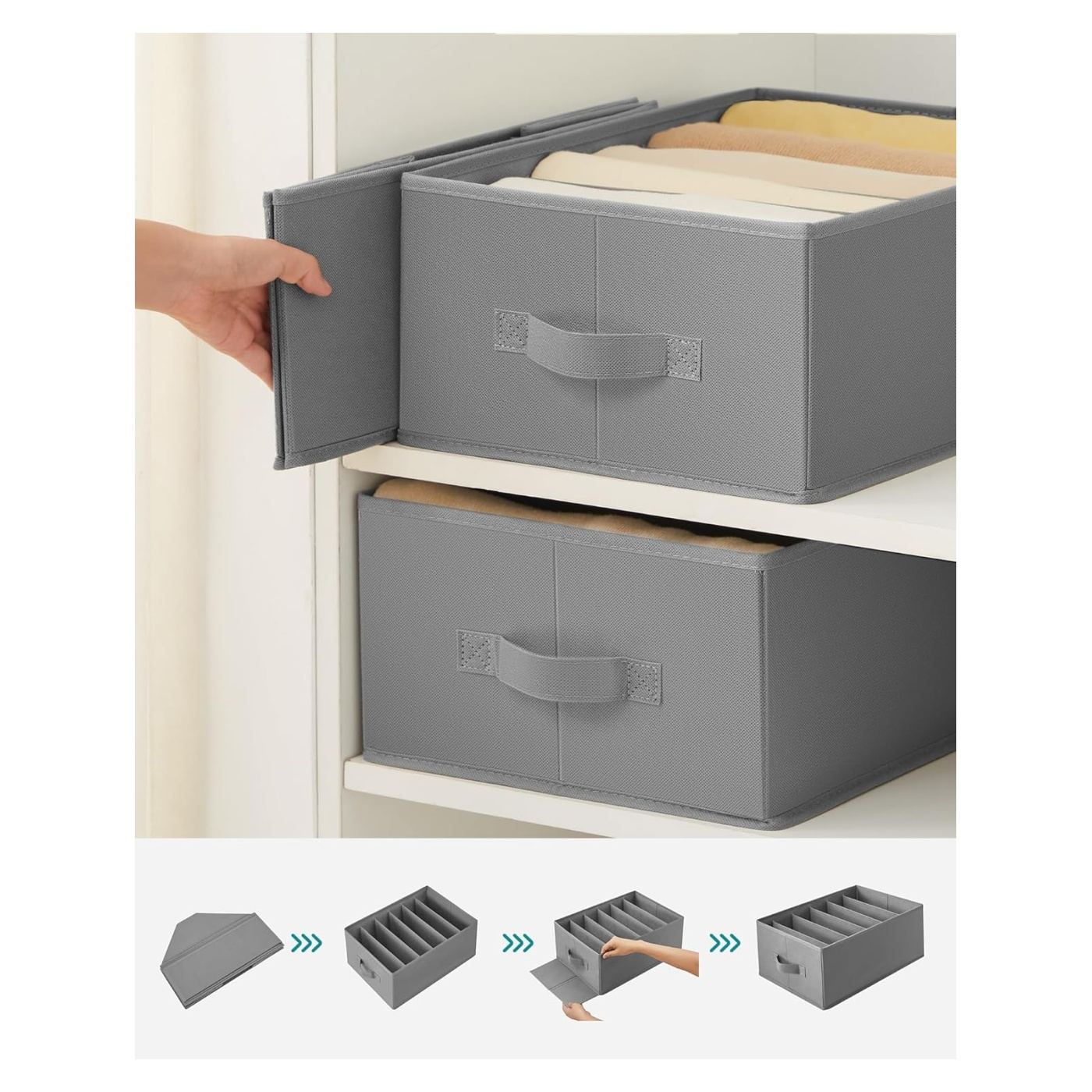 Organizatoare dulap set 4 bucati, 6 compartimente, pliabile, 42x30x17 cm, gri - 4