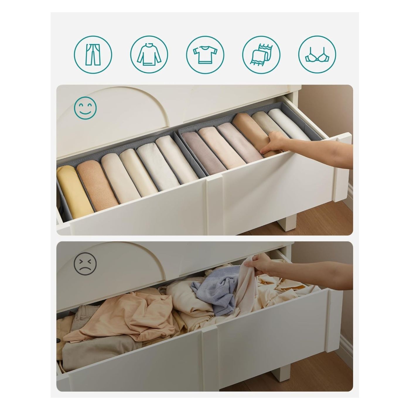Organizatoare dulap set 4 bucati, 6 compartimente, pliabile, 42x30x17 cm, gri - 5