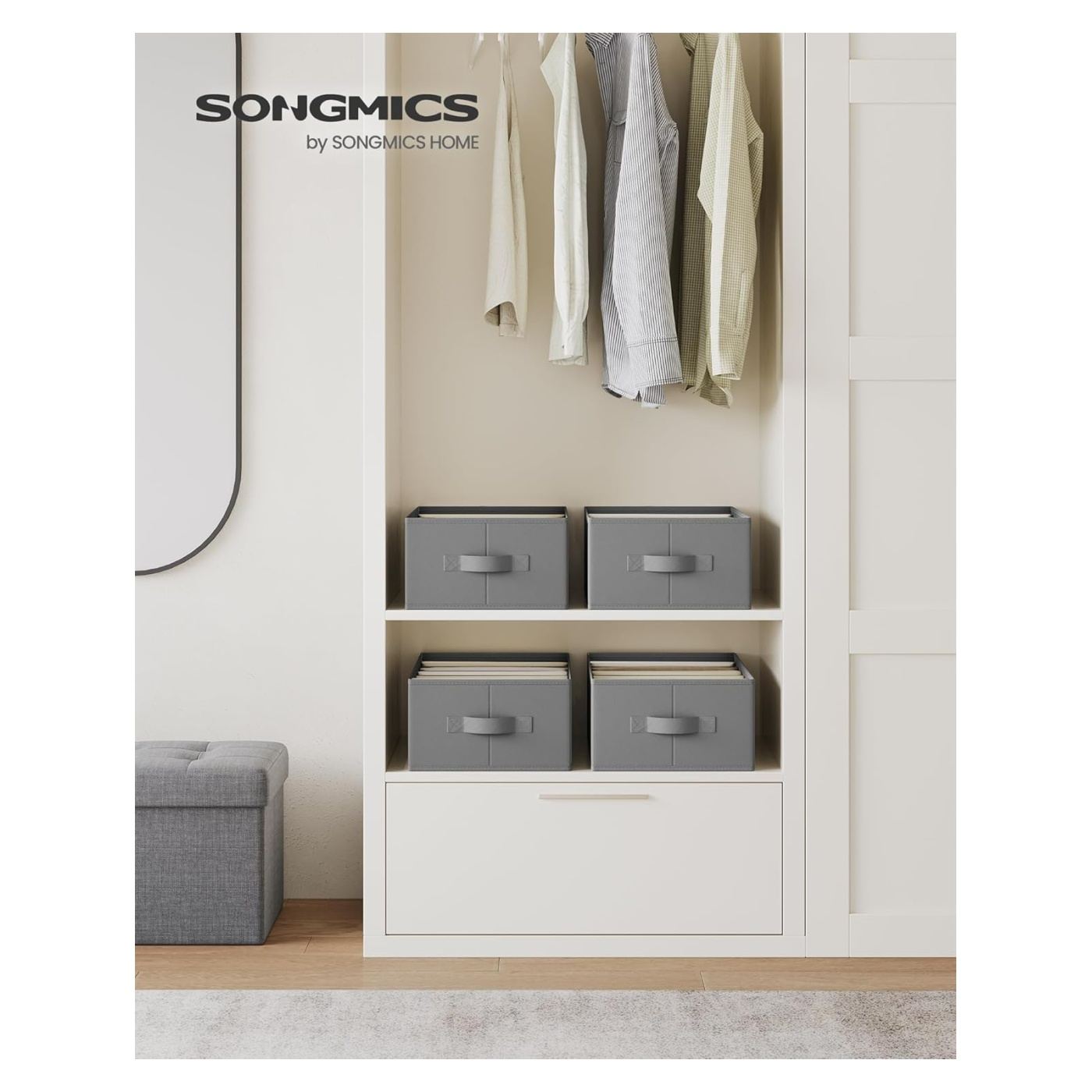 Organizatoare dulap set 4 bucati, 6 compartimente, pliabile, 42x30x17 cm, gri - 6