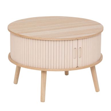 Masuta cafea rotunda Atmosphera Nysos cu usi glisante si raft, 60x40 cm, crem natur