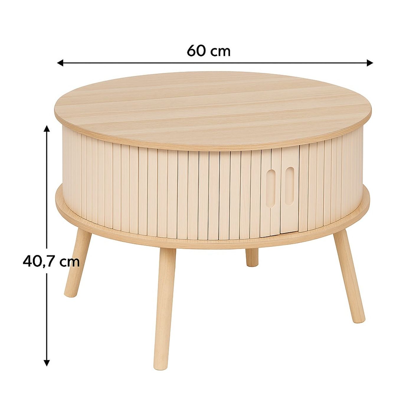 Masuta cafea rotunda Atmosphera Nysos cu usi glisante si raft, 60x40 cm, crem natur - 2