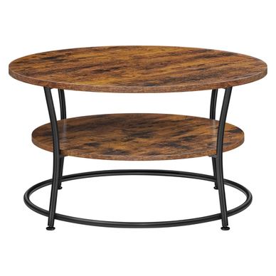 Masuta de cafea rotunda cu raft, cadru metalic, stil industrial, 80x45 cm, maro rustic